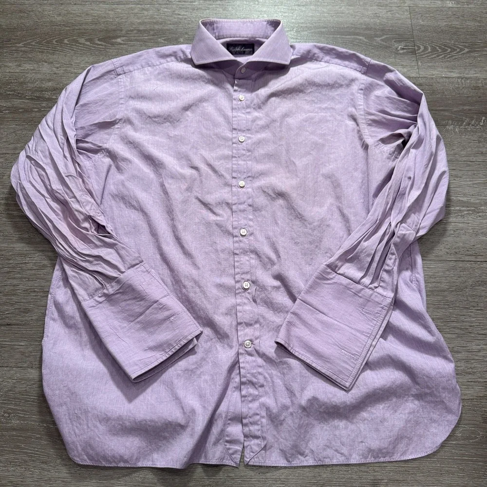 Ralph Lauren Shirt Mens 17 Purple Label Pink French Cuff Italy Cotton Old Money